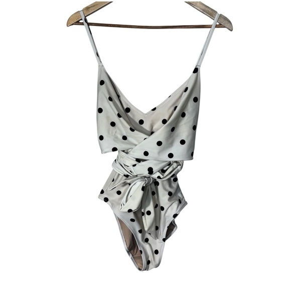 Old Navy Cream Polka Dot Wrap-Front Swimsuit Size Large - Picture 3 of 12